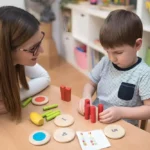 profesora atendiendo infante necesidad temprana